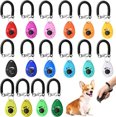 16-delige Clicker Set voor Honden, Katten en Paarden - Professionele Trainingshulpmiddelen met Polsband en Grote Knop voor Effectieve Diertraining