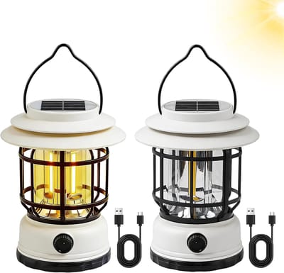 SnelShoppen - Outdoor Lantern 2 Stuks LED Campinglamp - Dimbare LED Lantaarn voor Buiten, Ivore Wit, IPX4 Waterdicht, Ideaal voor Kamperen, Feesten en