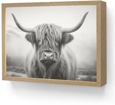 Wandlamp 40x30 cm - Oplaadbaar - Schotse hooglander - Dieren portret - Zwart - Wit - Dier - Wandlampen binnen woonkamer - Slaapkamer lamp - Decoratieve nachtlamp - Vloerlamp draadloos