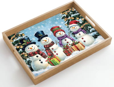 Dienblad hout 50x35 cm - Schootdienblad - Vrolijk - Sneeuw - Kleurrijk - Borrelplank rechthoek - Plateau dienbladen