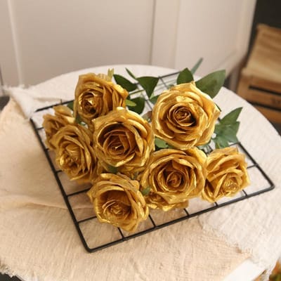 10 Koppen Goud Zilver Roos Kunstbloem DIY Bruiloft Bloemstuk Materiaal Zijde Bruidsboeket Huisdecoratie Foto Requisieten