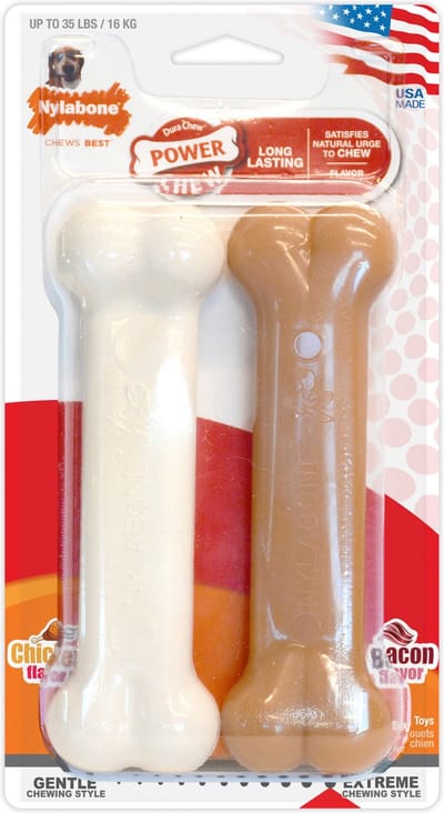 Nylabone Chew Twin Pack Wolf - Hondenspeelgoed - Kip Bacon Wit Roze Voor Honden Tot 16 Kg M