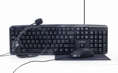 Gembird KBS-UO4-01 - 4-in-1 office kit - keyboard mouse headset and mouse pad set - QWERTY - US - Keyboard, mouse, headset and mouse pad set - Engels (US international) - Zwart
