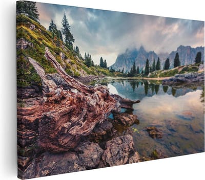 Artaza Canvas Schilderij Landschap - 30x20 cm - Klein - Wanddecoratie Bergen - Muurdecoratie Bos - Kamer Accessoires Bergmeer