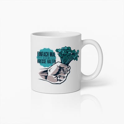 Grappige Duitse Mok 330ml – “Einfach mal die Kresse halten” – Humoristische Koffiebeker met Sarcastische Tekst – Perfect Cadeau voor Vrienden & Collega’s