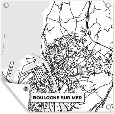 Tuin poster Boulogne sur Mer - Stadskaart - Plattegrond - Kaart - Frankrijk - Zwart wit - 200x200 cm - Tuindoek
