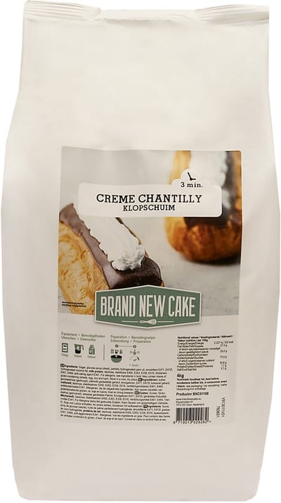 BrandNewCake® Crème Chantilly Mix (Klopschuim) 4kg - Alternatief Voor Botercrème - Taartvulling - Taartdecoratie - Taartversiering