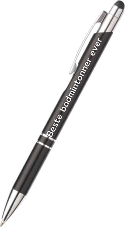beste badmintonner ever pen - zwart - gegraveerd - Badminton - sporter - pen met tekst - leuke pennen - grappige pennen - sportpennen - sporter cadeau - cadeau - bedankje - afscheidscadeau teamgenoot - welkomst cadeau - met soft touch