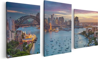 Artaza Canvas Schilderij Drieluik Sydney Harbour Bridge in de Avond - 120x60 - Foto Op Canvas - Canvas Print