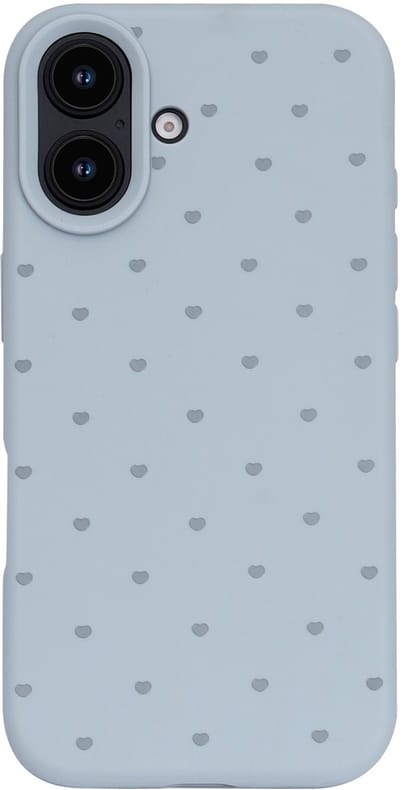 Hoesje Geschikt voor iPhone 16 - Blauw - Casemania Stevige Siliconen Back Cover met Hartjes Print