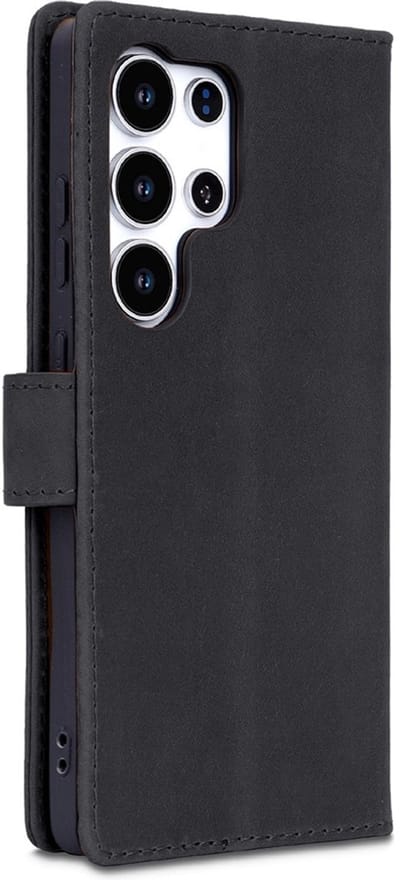 CaseMania Bookcase hoesje geschikt voor Samsung Galaxy S25 Ultra - Effen Zwart - Leer