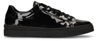 Manfield - Heren - Zwarte lakleren sneakers - Maat 44