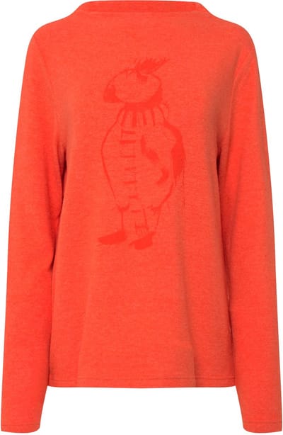 Laurasøn - Dames - Sweatshirt vogelprint opstaande kraag lange mouw ECOTEX - Roodoranje - Maat L