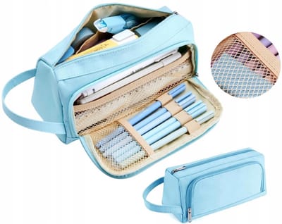 Jumada's - Pennenetui - Multifunctionele etui - 2 vakken - Geschikt voor school en kantoor - Inclusief draaggreep - Lichtblauw