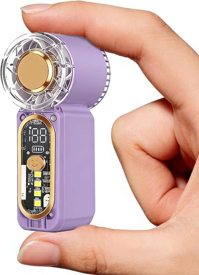 Mini handventilator, 100 instelbare snelheden, zakventilator met digitaal display, USB-C oplaadbare persoonlijke ventilator, ultrastil en lange batterijduur, kleine koelventilator voor op reis (paars)