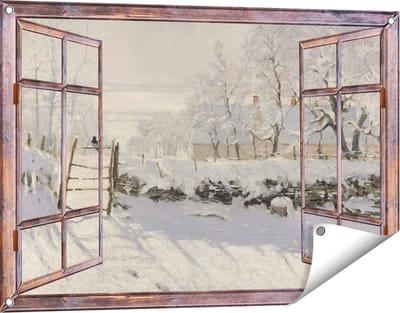 Gards Tuinposter Doorkijk De Ekster, La Pie - Claude Monet - 90x60 cm - Tuindoek - Tuindecoratie - Wanddecoratie buiten - Tuinschilderij