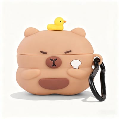 Namajunas - Case geschikt voor Apple AirPods 3 hoesje - Hoesje Geschikt voor AirPods 3 Hoesje Siliconen Case - optimale bescherming - Valbescherming - Capibara Hoesje Siliconen Case - Met karabijnhaak - Capybara