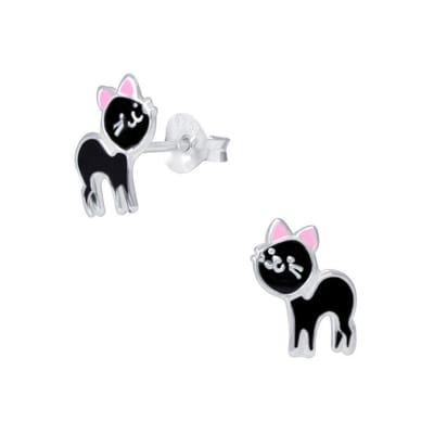 WeLoveSilver - zilveren oorbellen kinderen - zwart katje design