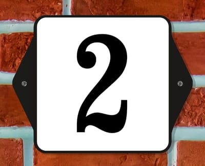 Huisnummerbord Klassiek - Nummer 2 - 14 x 11 cm - incl. bevestiging | - naambord - nummerbord - voordeur