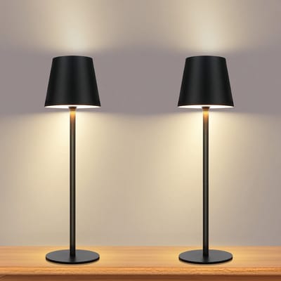 NETTLIFE Tafellamp Oplaadbaar - 2 stuks - Zwart - 2W - Touch dimbaar - met batterij - Metaal - Outdoor USB bureaulamp - IP54 - draadloos Bedlamp