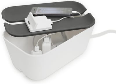 Bosign Kabelbox, Kabelorganizer, Opbergbox stekkerdoos, Kabelmanagement, Snoeren wegwerken, Wit/Grijs - medium - 30x18x13.8 cm