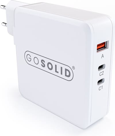 GO SOLID! ® - 3-Poort USB Adapter 100W (USB A + USB C + USB C)