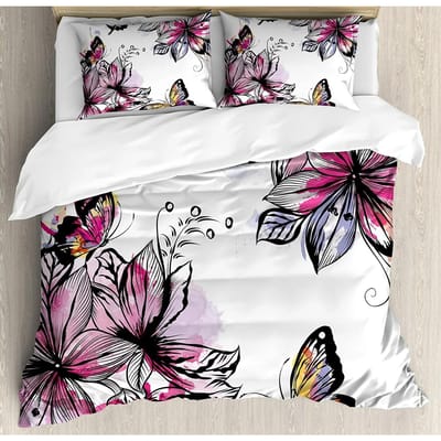 Bloemen Beddengoed Set Dekbed Dekbedovertrek Kussenslopen Klaprozen van Lente Seizoen Pastorale Bloemen Bot Beddengoedovertrek Tweepersoonsbed Set AU King(245x210cm)