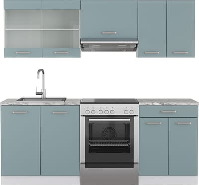 Vicco R-Line Complete keukeneenheid – 200 cm zonder werkblad Blauw-grijs/wit
