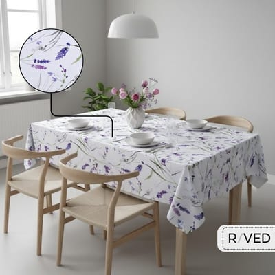 Raved Tafelzeil - 140 cm x 50 cm – Lavendel Bloemen Wit – PVC – Afwasbaar