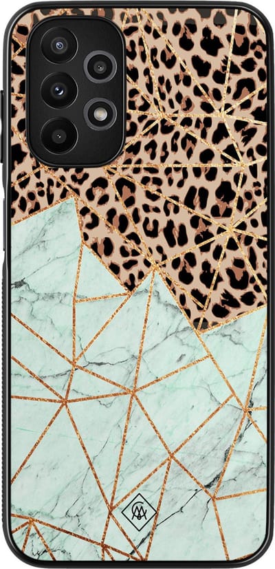 Casimoda® hoesje - Geschikt voor Samsung Galaxy A13 4G - Luipaard Marmer Mint - Zwart TPU Backcover - Luipaardprint - Mint