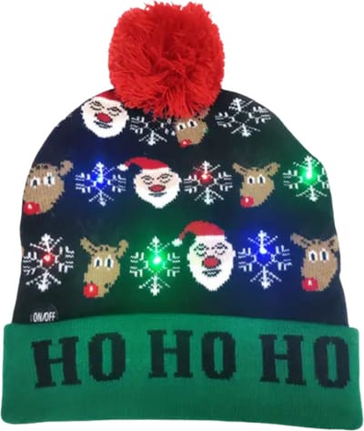 Livano Kerstmuts - Volwassenen - Kerst - Kertsman - Winter - Warm - Christmas - Zwart - Met Lichtjes