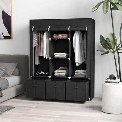 Pugsdrly Stoffen kast van vlies vouwkast incl. 3 laden 125 cm x 43 cm x 162.5 cm zwart
