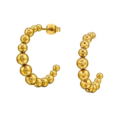 Goud kleurige stainless steel gebogen bolletjes dames oorbellen | chirurgisch staal | hypoallergeen | Zilverana | RVS