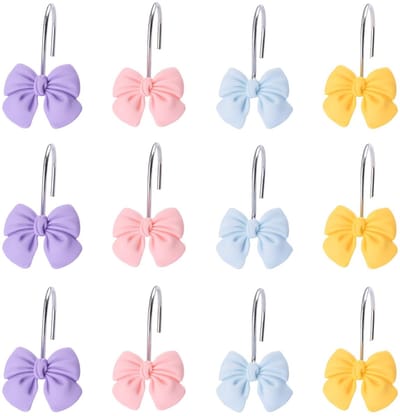 Dailygoods- Badkamerhaken 12 Stuks - Decoratieve Haken - Anti-Roest Hars/Metaal - Kleur: Roze/Blauw/Geel/Paar - Afmetingen: 7,2 cm - Geschikt voor Douchegordijnen - Douchegordijnhaken