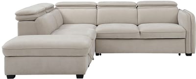 Vente-unique Slaapbank met hoek links en poef in beige stof - BALOTIA