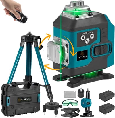 Instava® 4D Kruislijnlaser 16 Lijnen – 360° Groene Laser – Draaibare Laserkoppen – Zelfnivellerend – Incl. Statief 1m & 2 Accu’s – Laserwaterpas