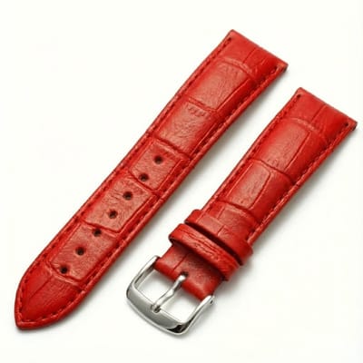 Rood horlogebandje geschikt voor samsung galaxy 7 / 6 / 5 / 4 20 mm dames en heren met krokodillenlook structuur en zilverkleurige gesp, smal vervangend horloge bandje met stiksel
