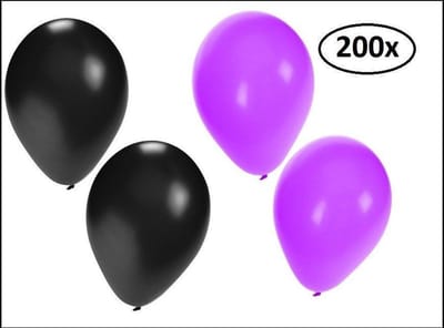 Ballonnen helium 200x paars en zwart - Ballon helium lucht festival verjaardag feest