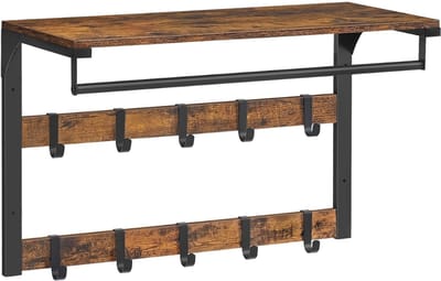 VH Supplies®Wandkapstok met Hoedenplank - Kapstok Hangend - Wandkapstop - 10 Haken - 65 cm