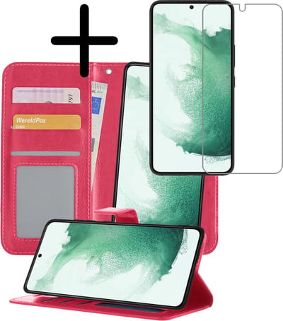 Hoesje 2 in 1 - Geschikt voor Samsung Galaxy S22 - Met Screenprotector - En Uitneembare Hard Cover - Bookcase - Wallet Case - Met Pasjeshouder - Book Case - Uitneembaar - Pashouder - Kunstleer - Donkerroze