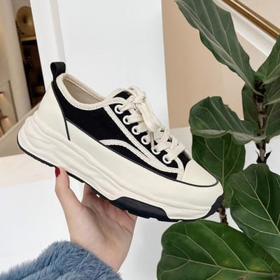 Chaussures en Toile Tendance Pour Femmes Plateforme Épaisse Décontractées Chaussures de Sport Baskets Blanches Femmes Semelle Épaisse Tenis Feminino Zapatos Mujer 37 noir