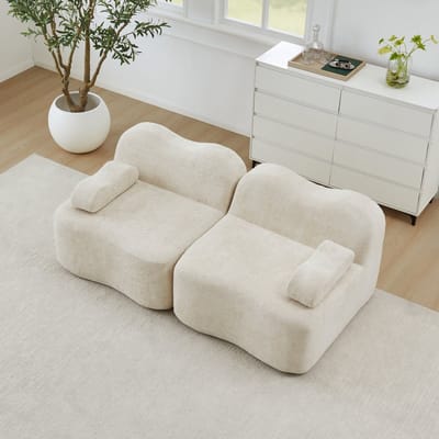 MODENUIT Hoekbank 2-Zits - Modulaire Vorm Met Diepe Zitting En Los Armkussen - Woonkamer - Fluweel Beige