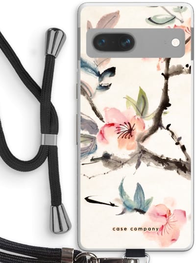 Case Company® - Hoesje met koord geschikt voor Google Pixel 7 hoesje met Koord - Japanse bloemen - Telefoonhoesje met Zwart Koord - Bescherming aan alle Kanten en Over de Schermrand