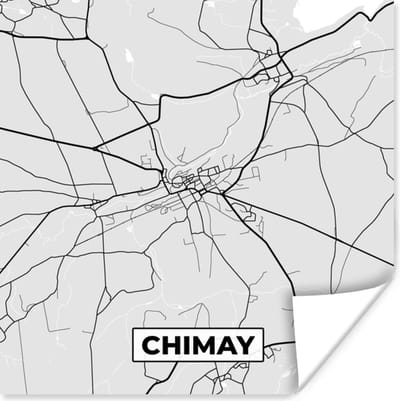 Poster België – Chimay – Stadskaart – Kaart – Zwart Wit – Plattegrond - 100x100 cm XXL