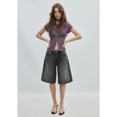 Stradivarius Blouse met korte mouw en naad onder de borst  Purper XS