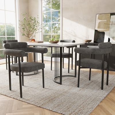 MODFU - Eettafelset 5-Delig - Metalen Tafelpoten En 4 Open Eetkamerstoelen - Modern Minimalistisch - Eetkamer - Metaal MDF - Donkergrijs Wit
