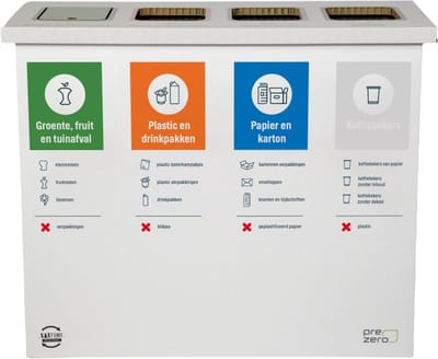 Kartonnen eco bin vier vakken - GFT - PD - Papier/Karton - Koffiebekers - 60 L prullenbak - Kartent