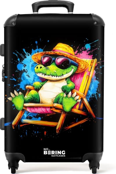 NoBoringSuitcases.com® - Koffer groot - Rolkoffer lichtgewicht - Zomerse krokodil met graffiti - Reiskoffer met 4 wielen - Grote trolley XL - 20 kg bagage