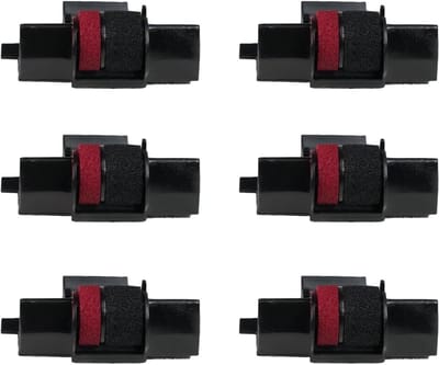 6 Packs Compatibele Ribbons voor Printer en Kassaregisters, Geschikt voor Diverse Modellen zoals EL-1750V en HR 150, Inclusief Verfroller en Zwart-Rode Kleur