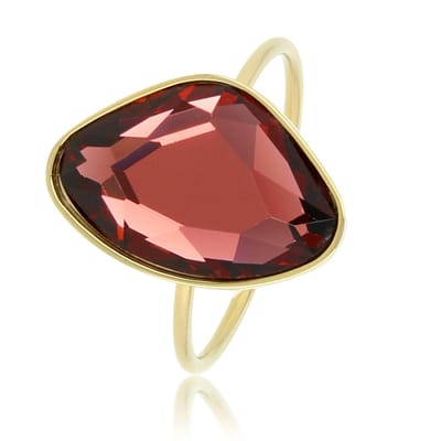 My Bendel - Creatieve Ring Goudkleurig met Bordeaux Glassteen - Goudkleurige Aanschuifring - Bordeaux Glassteen - Stainless Steel - met Luxe Cadeauverpakking | Sieraden Voor Dames | Maat 16.00 Mm / Maat 50